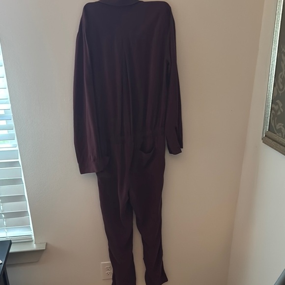 Bella Dahl Utility Jumpsuit Vintage Maroon button down elastic / ties waist Sz M - Picture 3 of 12